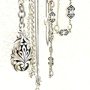 Brighton silver long pendant necklace lot EUC